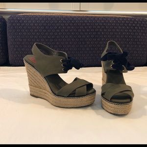 Tory Burch Olive Green Espadrille Wedges
